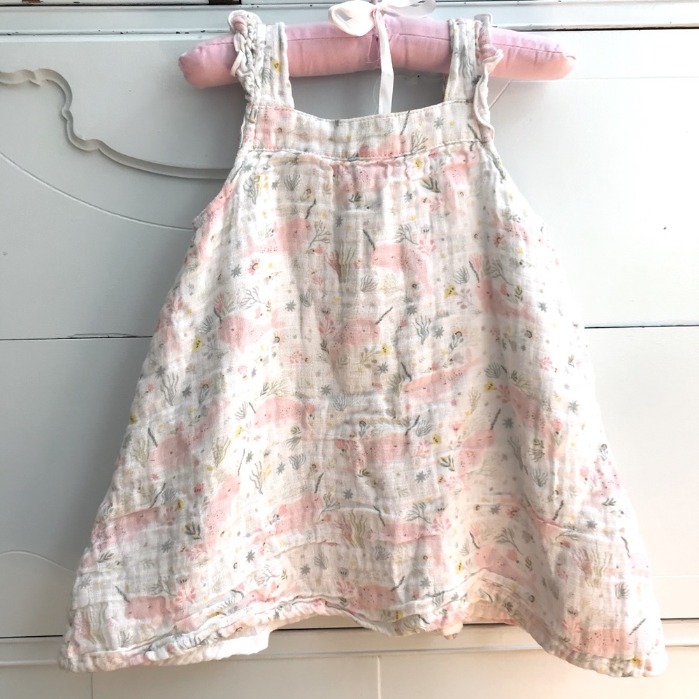Angel Dear white & pink Narwhal dress sz 9-12mon